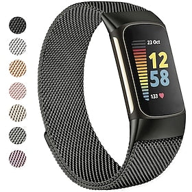 Slimme horlogeband Compatibel met: Fitbit Charge 5 Roestvrij staal Smartwatch Band Elastisch Magnetische sluiting Milanese lus Vervanging Polsbandje
