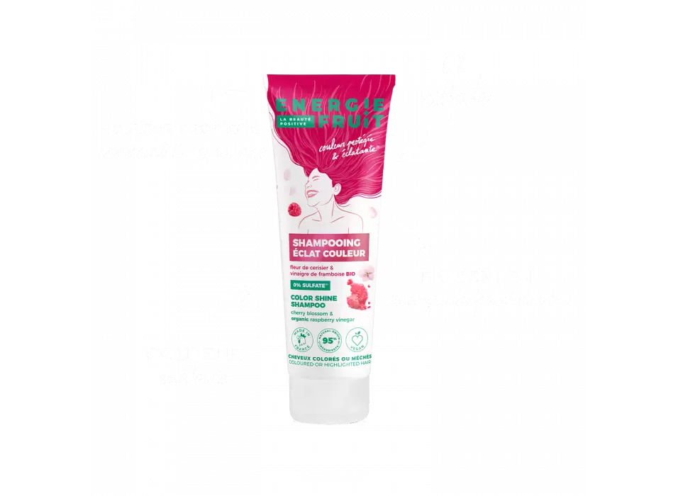Energie Fruit Color Brightness Shampoo ohne Sulfate, Kirschblüten- und Bio-Himbeereissig, gefärbtes Haar oder Strähnchen, 250 ml