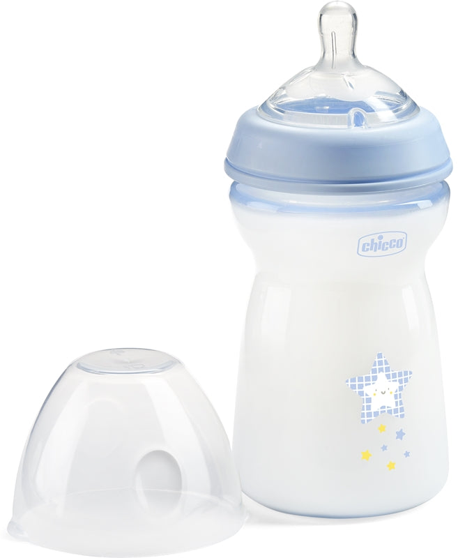 Chicco Naturlig blå babyflaske Fast Flow 330ml 6m