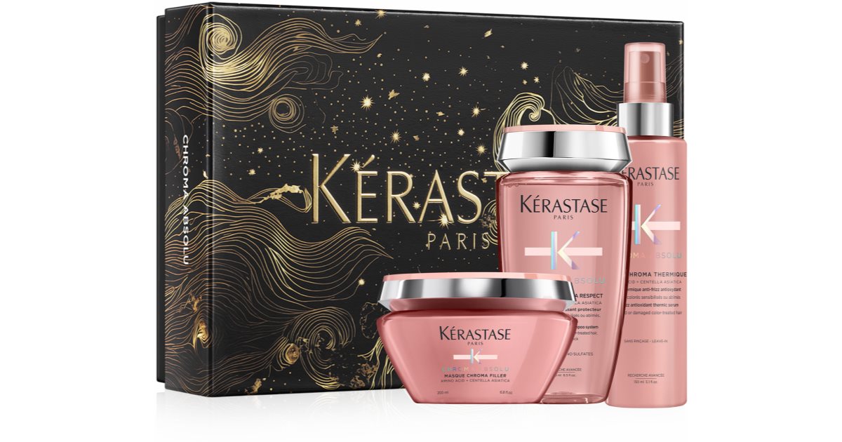Kérastase Chroma Absolu gavesæt til farvet hår maschera Intens nærende til farvet hår 200 ml + varmebeskyttende serum mod kruset hår 150 ml + nærende