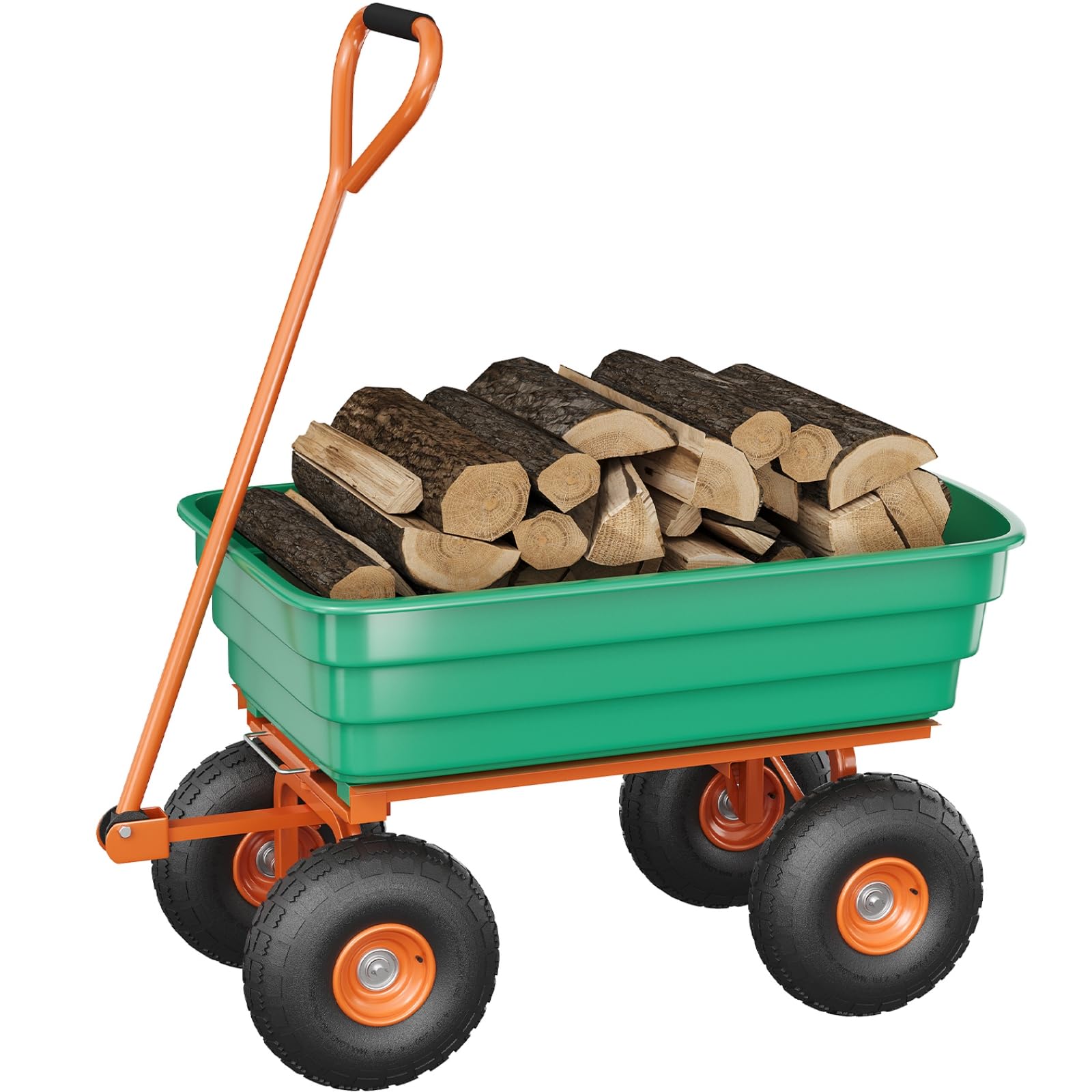 Garvee Garden Dump Cart 1200 Lb Capacity Quick-Release Dump Polypropylene Steel Frame Adjustable Handle All-Terrain Tires Heavy Duty Utility Wagon for