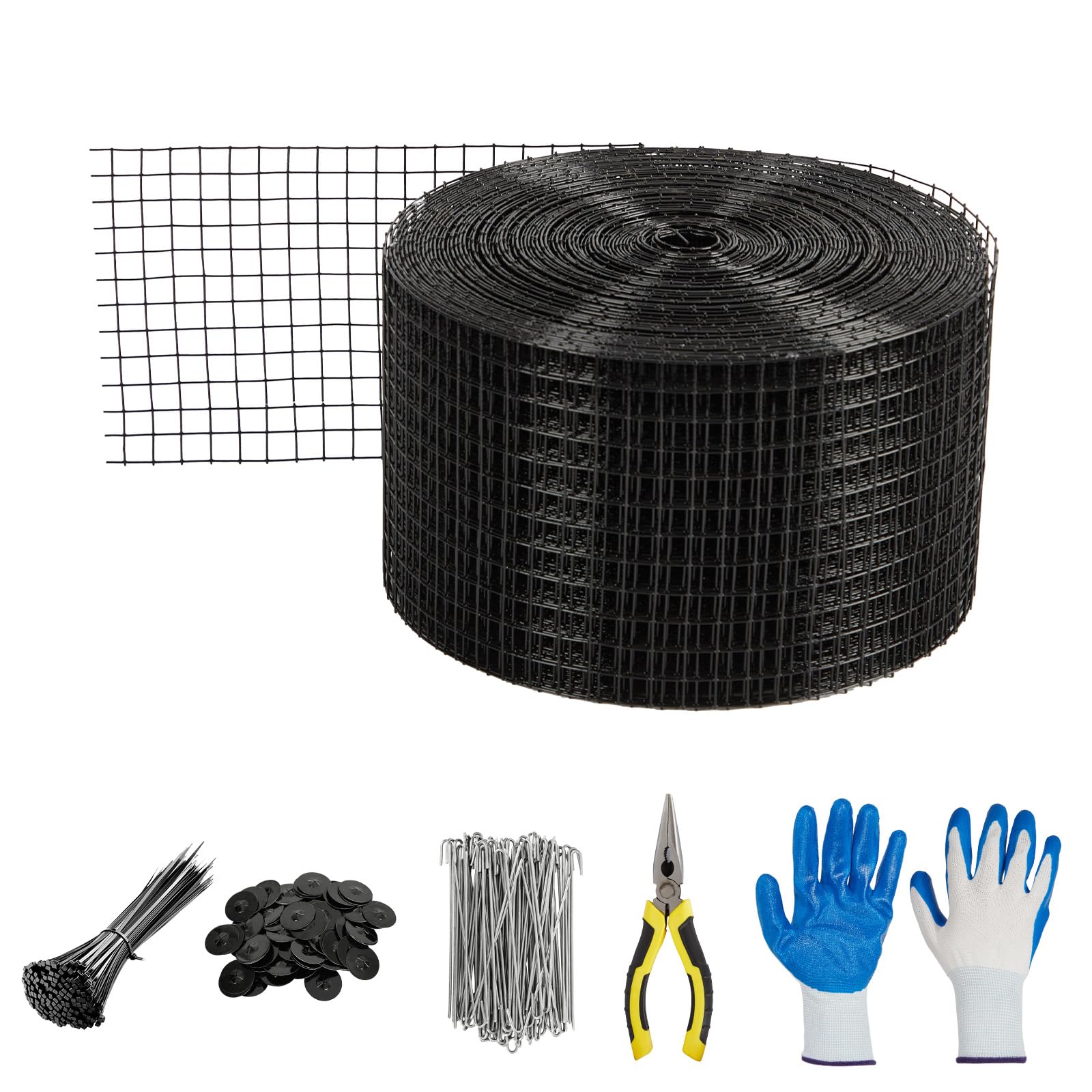 Garvee Solar Panel Critter Guard Mesh 6”x100' PVC Coated Wire Heavy Duty ½-Inch Grid with Clips, Cable Ties, Gloves, Pliers for Outdoor Pest Protectio