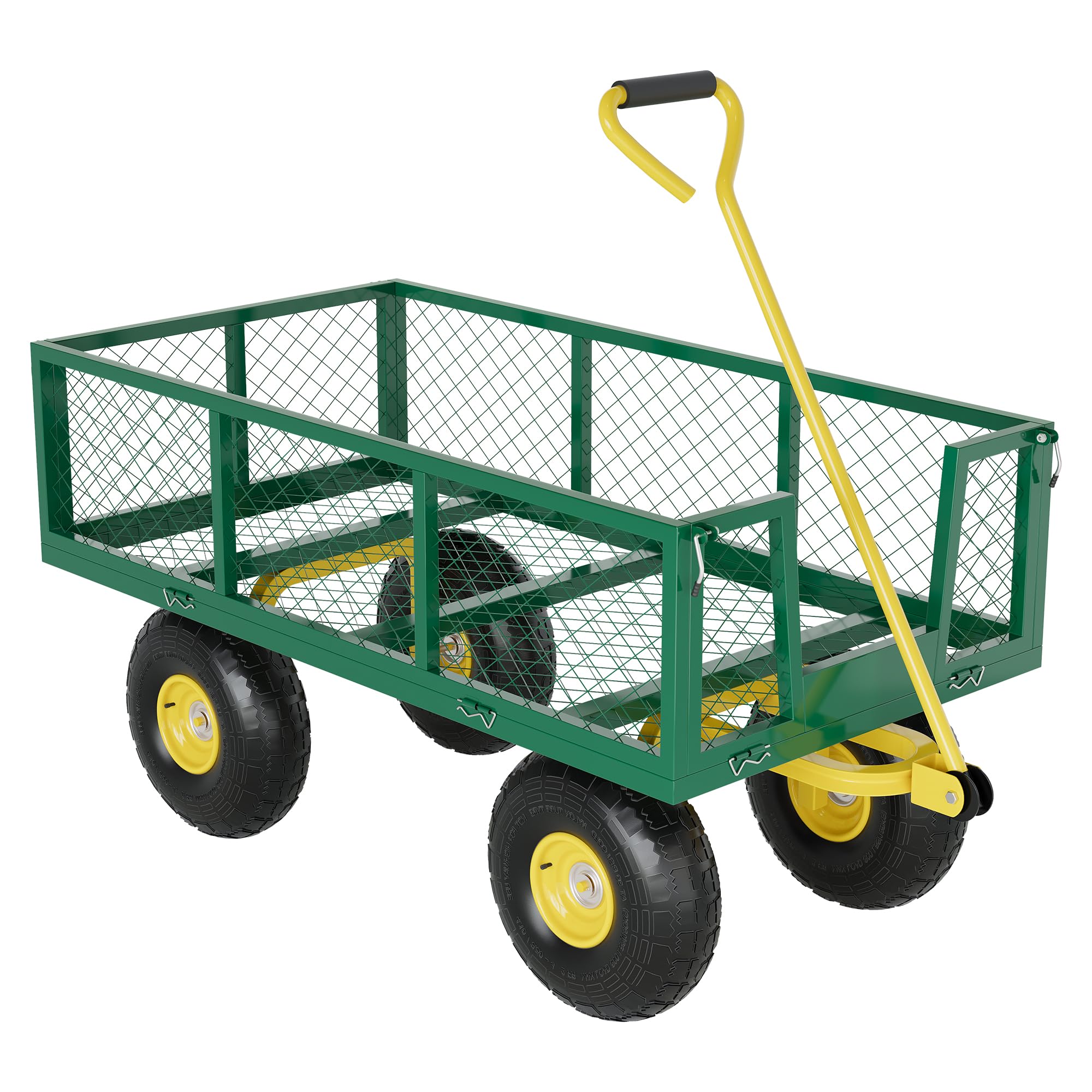 Garvee 900 Lbs Garden Wagon Heavy-Duty Steel Cart with 10" All-Terrain Tires, Removable Mesh Panels, 180° Rotating Handle for Outdoor Gardens