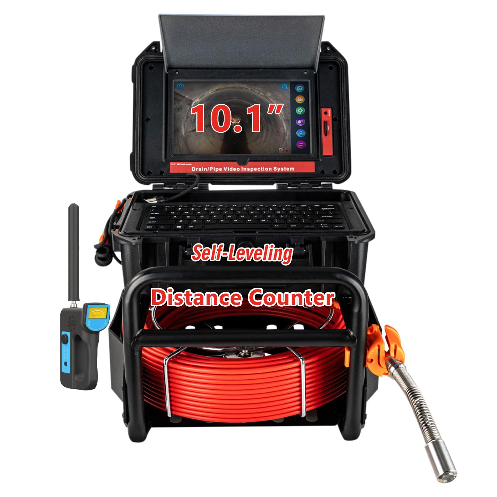 Garvee Sewer Camera with Locator 512Hz Transmitter 100ft Cable 10.1" HD Monitor Aluminum IP68 Waterproof 12 LED Lights Drain Pipe Inspection