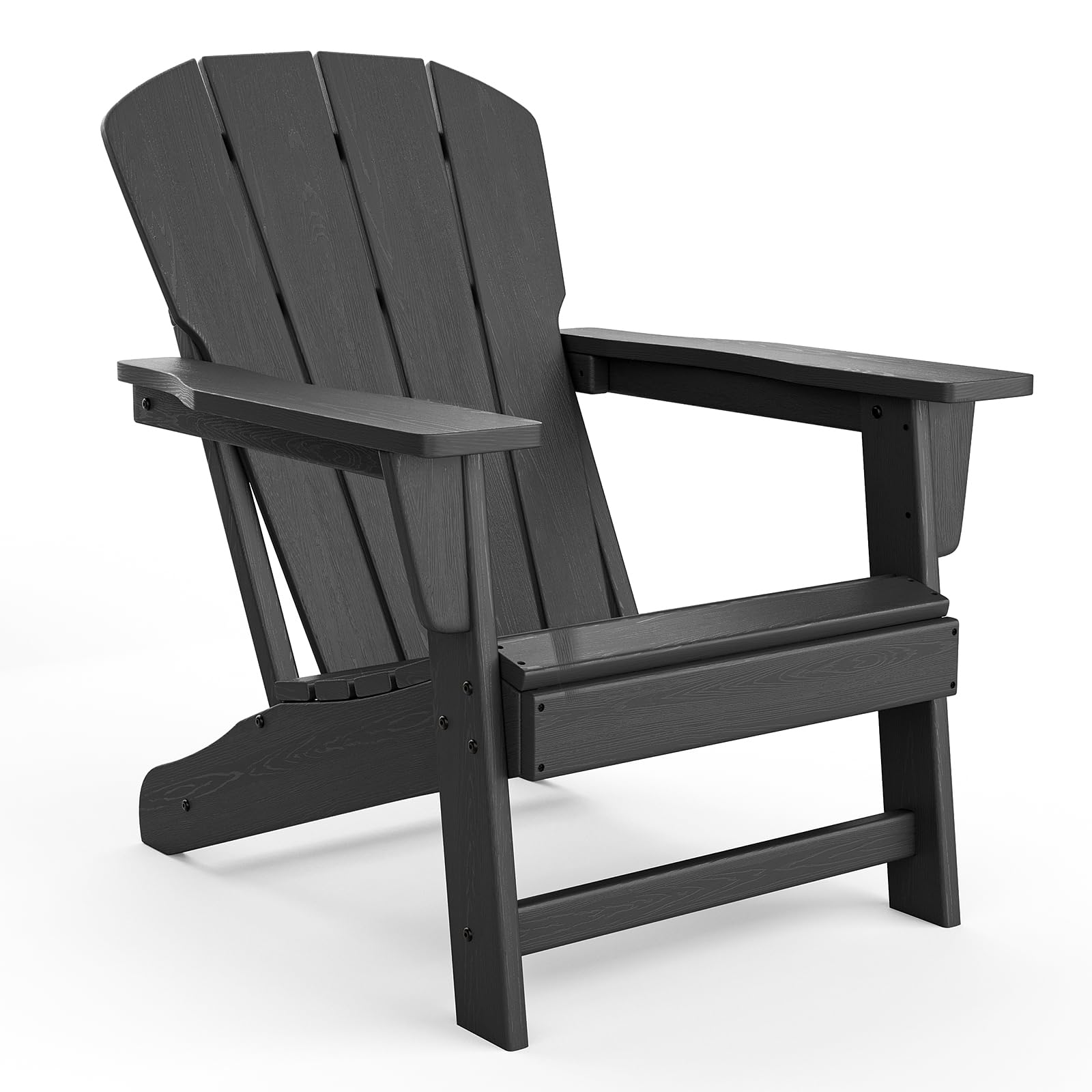 Garvee Outdoor Adirondack Chairs HDPE Plastic Weather-Resistant Fire Pit Ready Wide Armrests Slatted Back Heavy-Duty Black Patio Deck Lawn Seating
