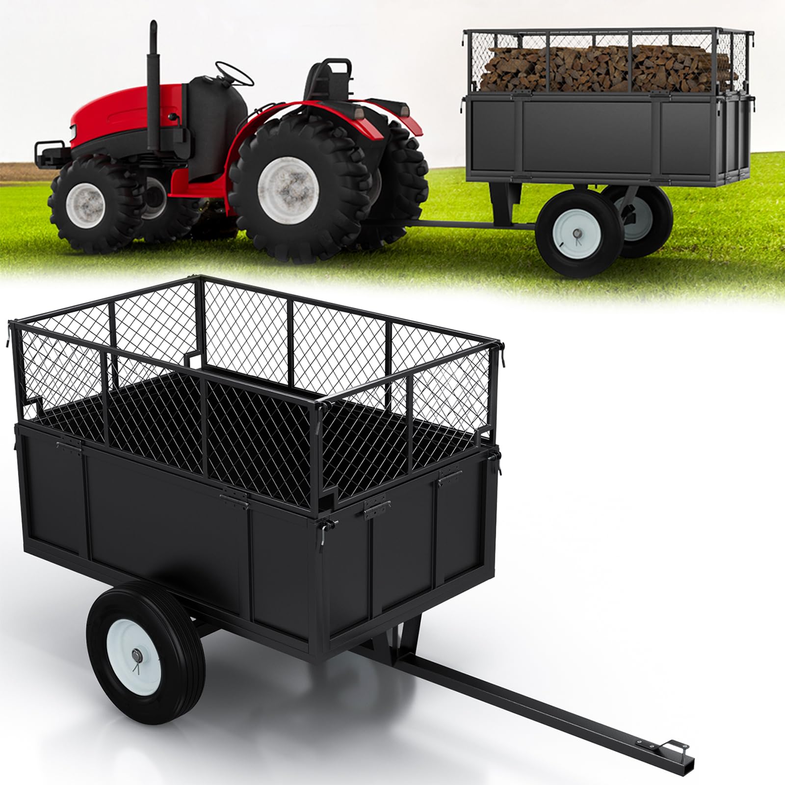 Garvee Heavy Duty Utility Trailer for ATV UTV 750lbs Capacity, 17 Cu. Ft. Bed, Removable Sides, Steel Frame, Pneumatic Tires, Hitch Compatible, Yard a