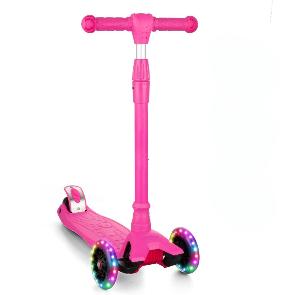 Garvee Kids 3 Wheel Kick Scooter for Boys & Girls Ages 3-10, Adjustable Handlebar, Lightweight Aluminum, Non-Slip Deck, Pink, Outdoor Play - Pink