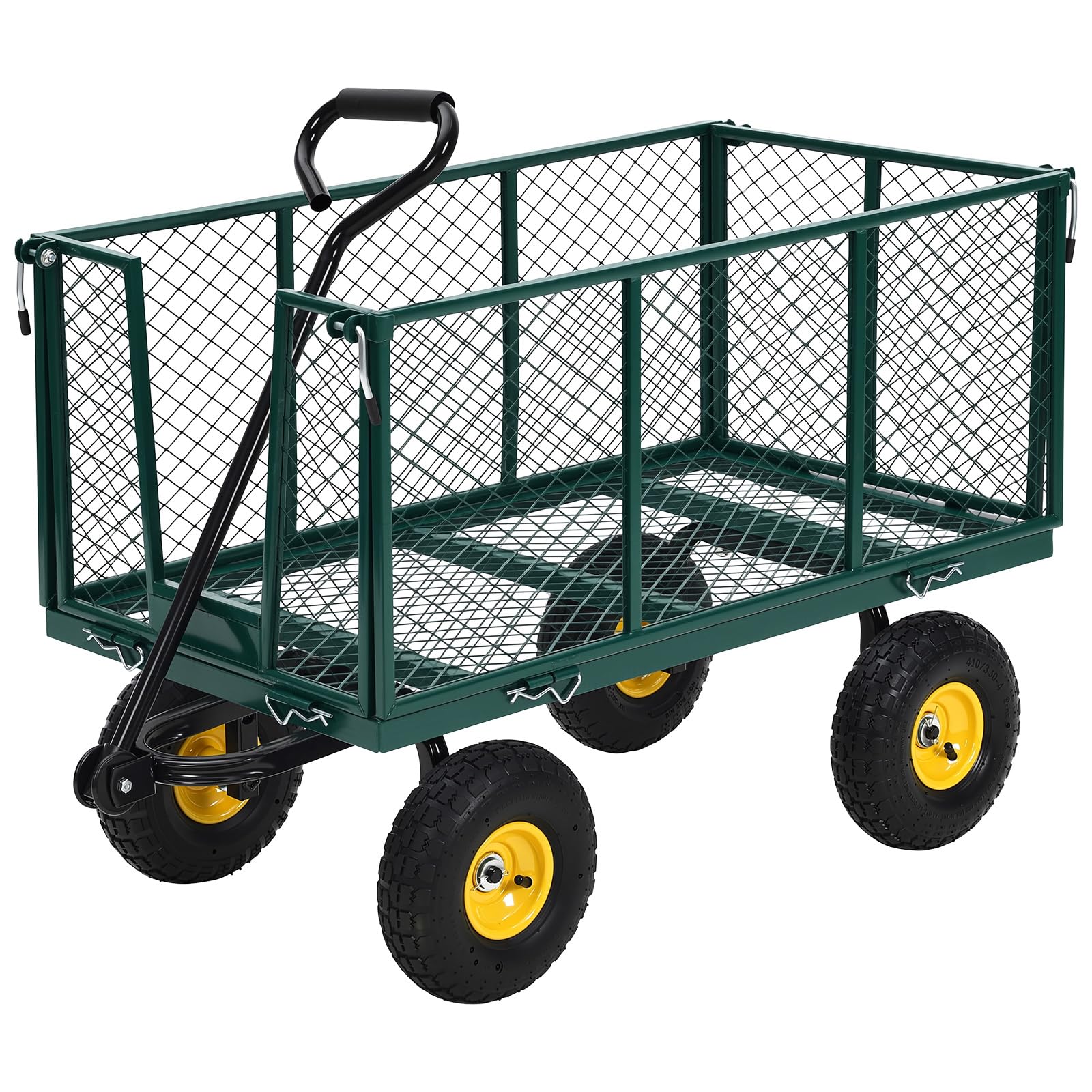 Garvee Heavy Duty Steel Garden Cart 550 LBS Load 3-in-1 Design 10" Pneumatic Tires 180° Rotating Handle Removable Sides for Farm Yard