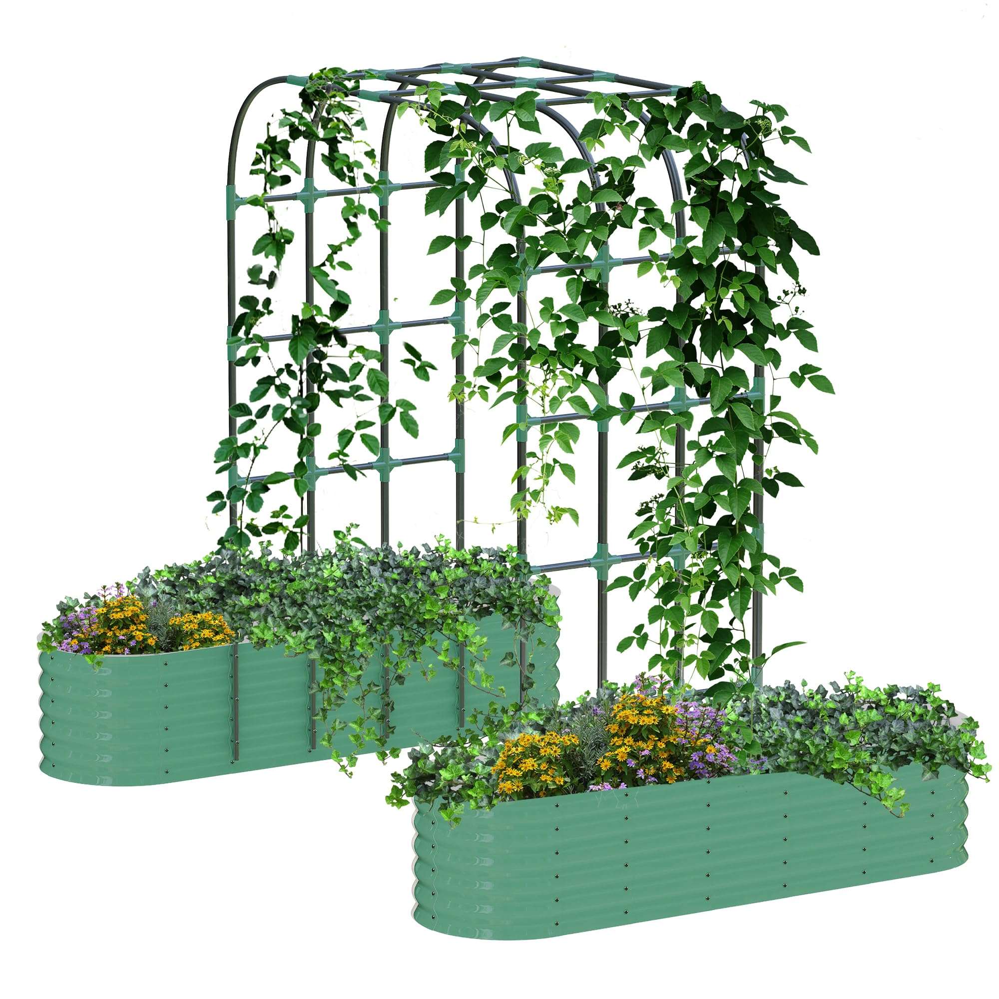 Garvee Galvanized Raised Garden Bed with 96" Vertical Arch Trellis - Rust-Resistant, Expandable Trellis - Steel, Plant Clips, Drainage Netting - Outdo
