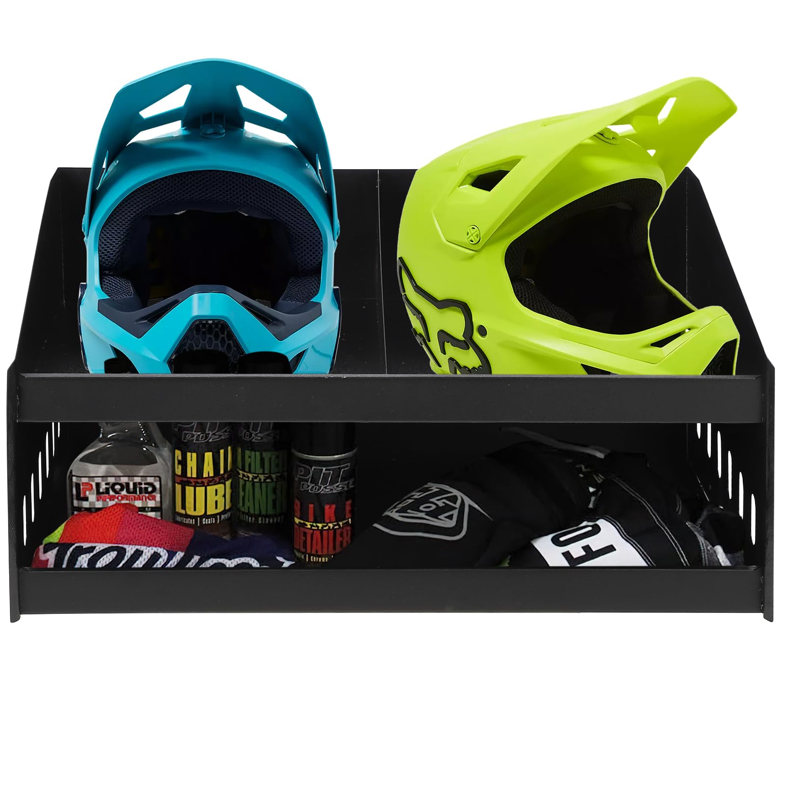 Garvee Dual Aluminum Helmet Bay Shelf Holder for 2 Helmets, Gloves, Goggles - Durable, Lightweight, Pre-Drilled Mounting - Garage, Shop Storage