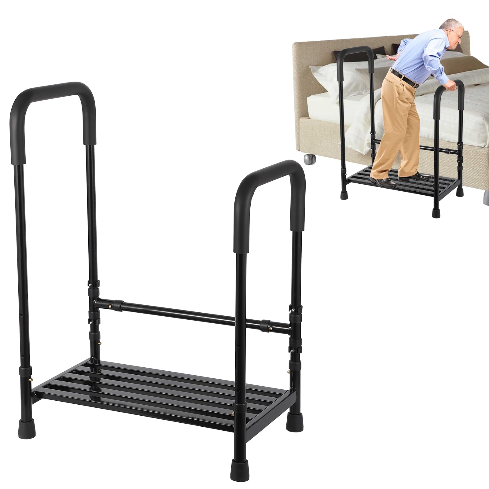 Garvee Step Stool with Handle, Safety Step Assist Heavy-Duty 450 Lbs Capacity, Dual Handles, Non-Slip Platform, Elderly Handicap Steps Foot Stool for 