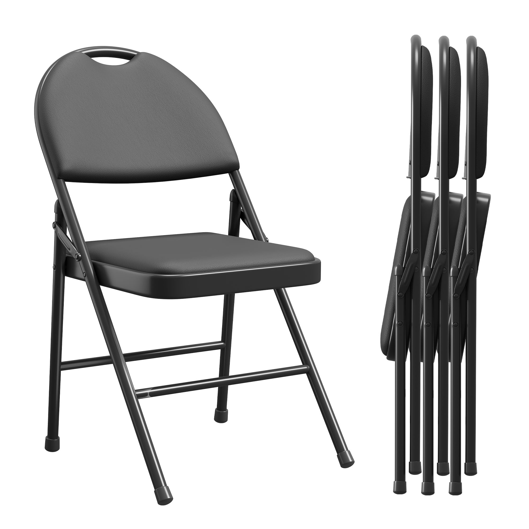 Garvee 4 Pack Folding Chairs, Portable Metal Frame Padded Folding Chair, Foldable Chairs with PU Leather Cushion and Back for Guests Kitchen Office Ev
