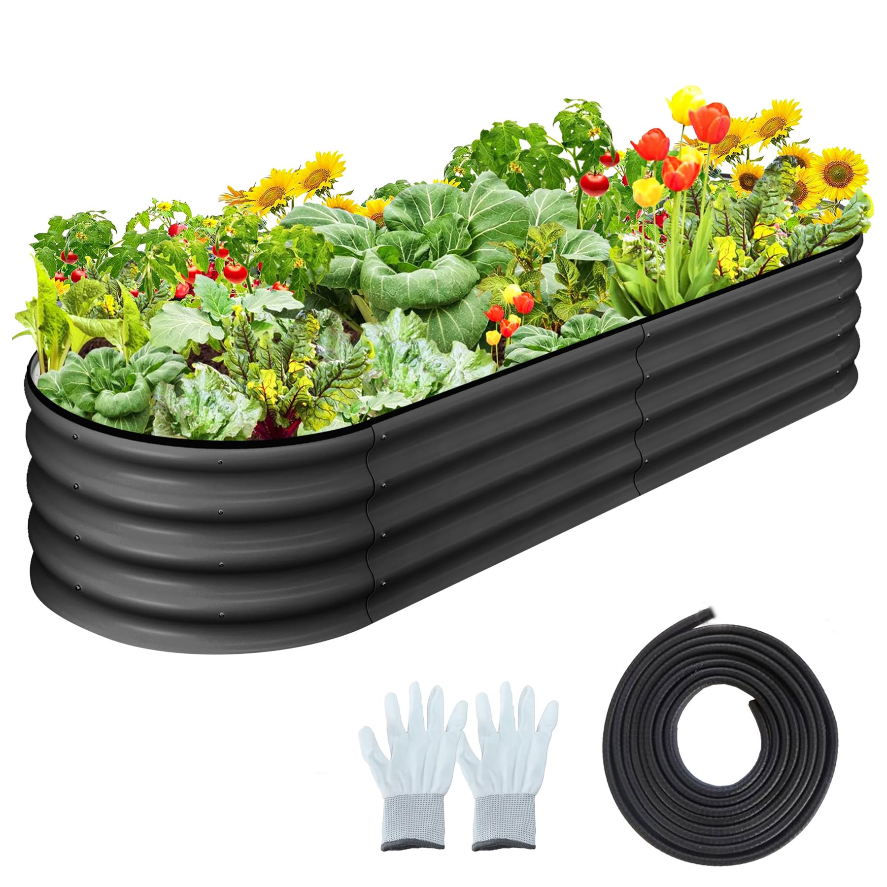 Garvee Oval Raised Garden Bed 4.5x2x1.5 FT Galvanized Metal, Tool-Free Assembly, Anti-Rust Double Layer, Open Bottom Drainage, Gray for Outdoor Garden