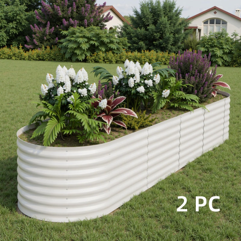 Garvee Galvanized Metal Raised Garden Bed Kit 8x2x2ft Oval Deep Root Planter Rust-Resistant Steel Open-Base Design Tool-Free Assembly Modern Beige Out