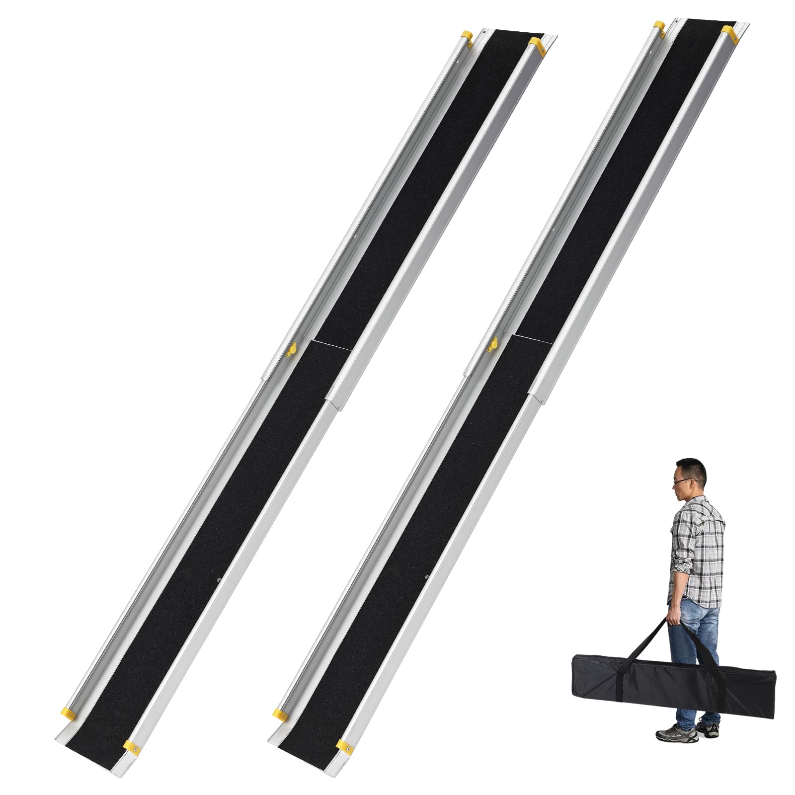 Garvee Telescoping Wheelchair Ramp 8 FT Aluminum Adjustable Non-Skid Portable with Storage Bag for Steps and Stairs