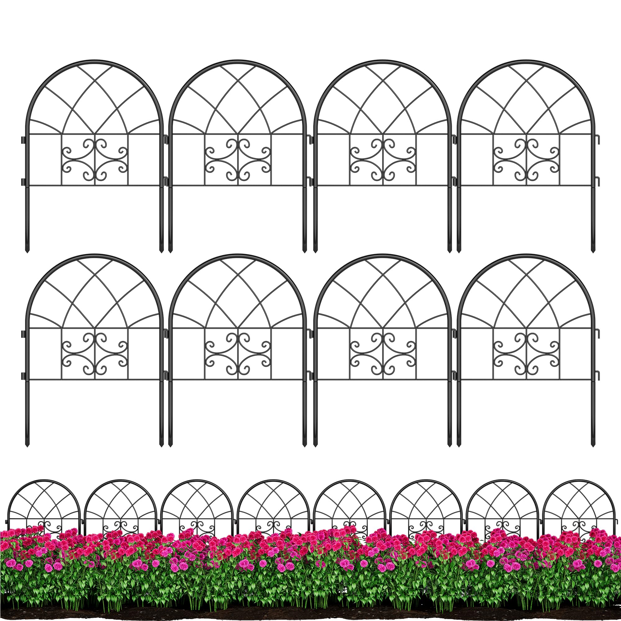 Garvee Decorative Garden Panels Metal Borders for Pets & Flower Beds, No Dig, Stainless Steel, Easy Assemble, Modern Arch Style, Yard Edging