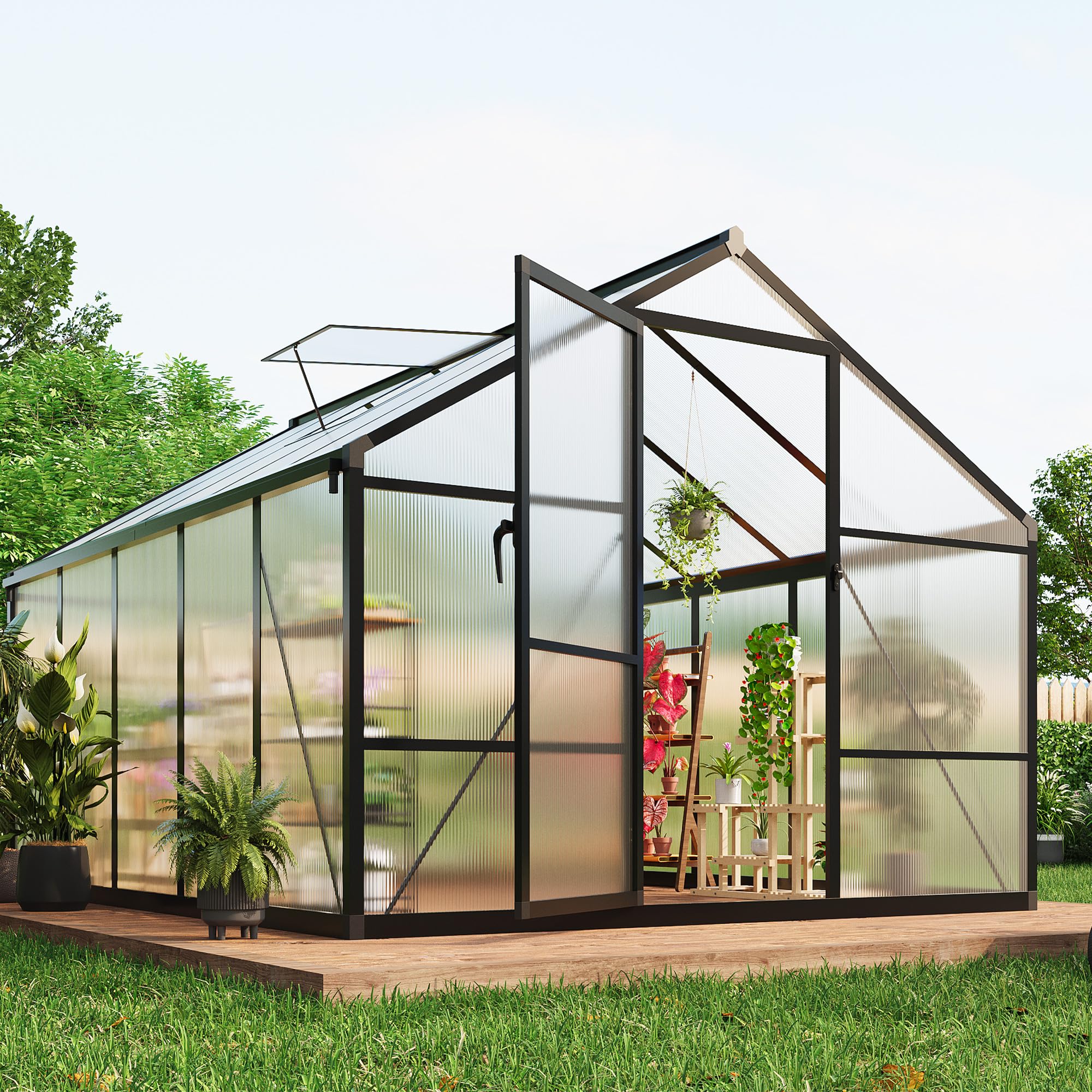 Garvee 8×10 FT GreenHouse, Large Walk in Greenhouses for Outdoors and Garden Planting, Polycarbonate Greenhouse with Enhanced Aluminum Frame, Green Ho