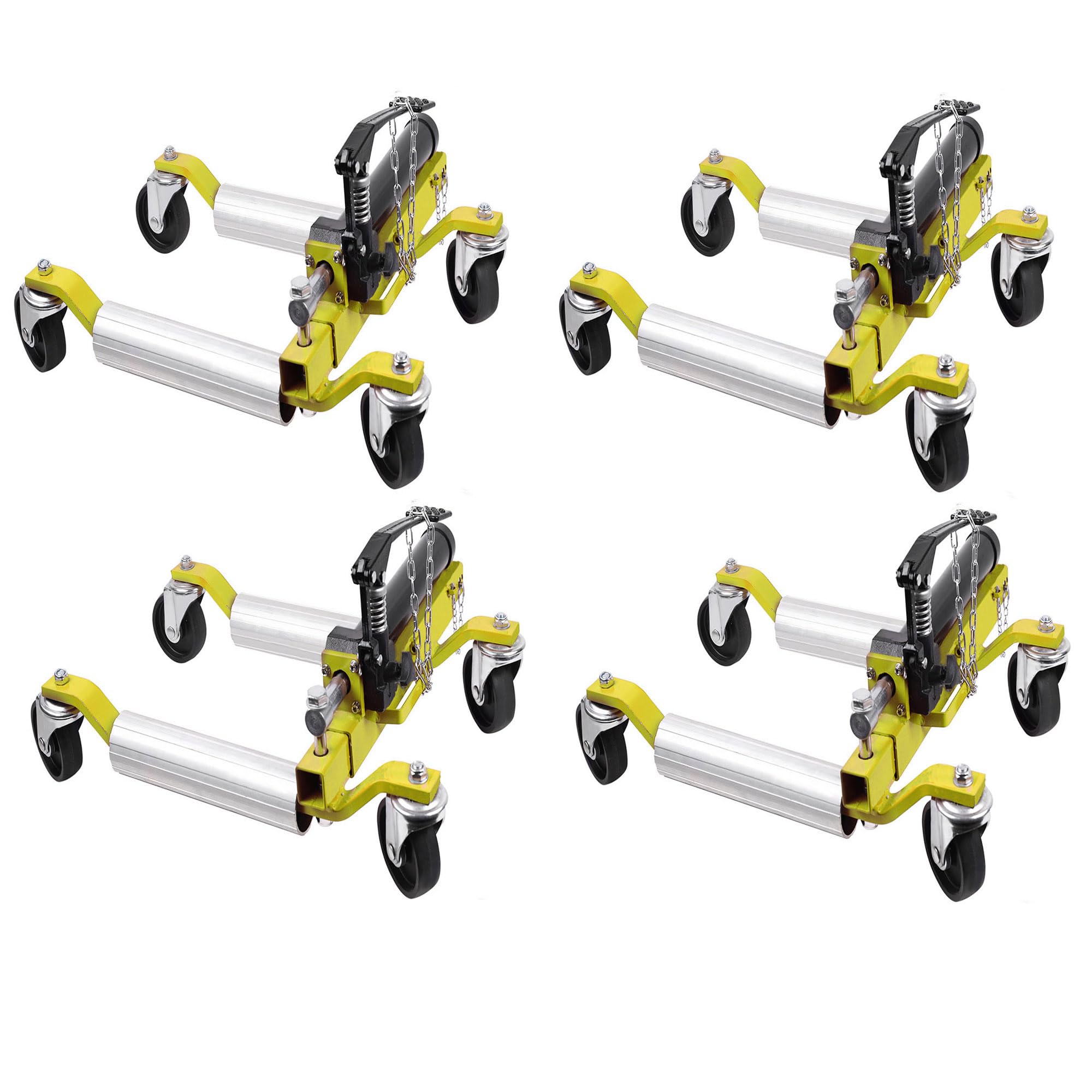Garvee 4PCS Car Wheel Dolly with Hydraulic Tire Jack, 1500LBS Capacity, Ratcheting Foot Pedal, Stainless Steel, Adjustable for Truck RV Trailer, Yello