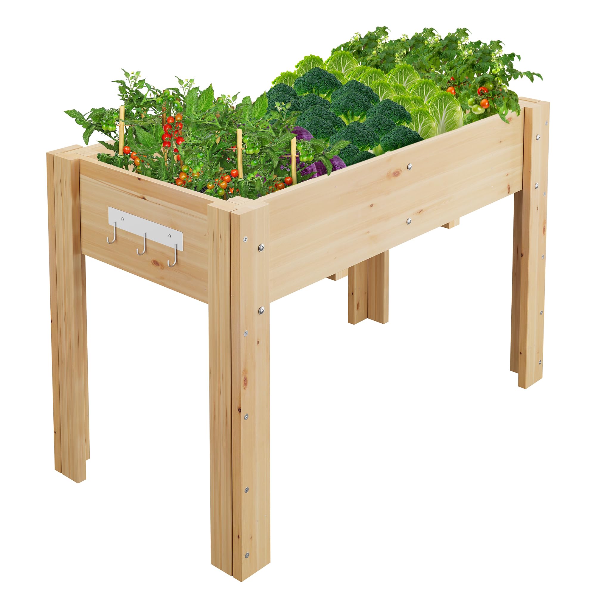 Garvee Raised Garden Bed 47x30x23in Solid Fir Wood Elevated Planter with Fabric Liner, Hooks & Legs for Outdoor Vegetable Herb Growing Patio