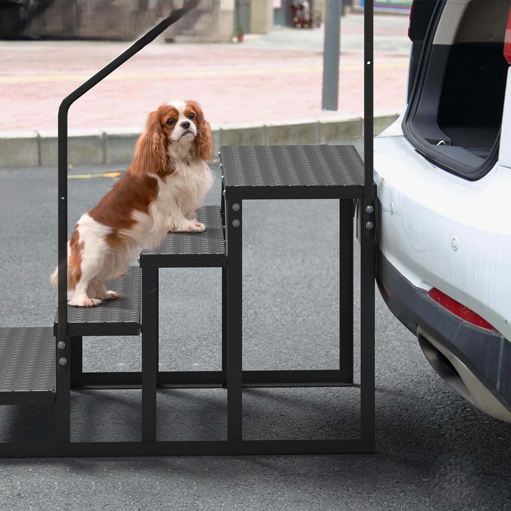 Garvee RV Steps with Handrail 5-Step Anti-Slip Ladder 660 lbs Load Rustproof Iron Portable for Mobile Homes Hot Tubs Trailer Porch