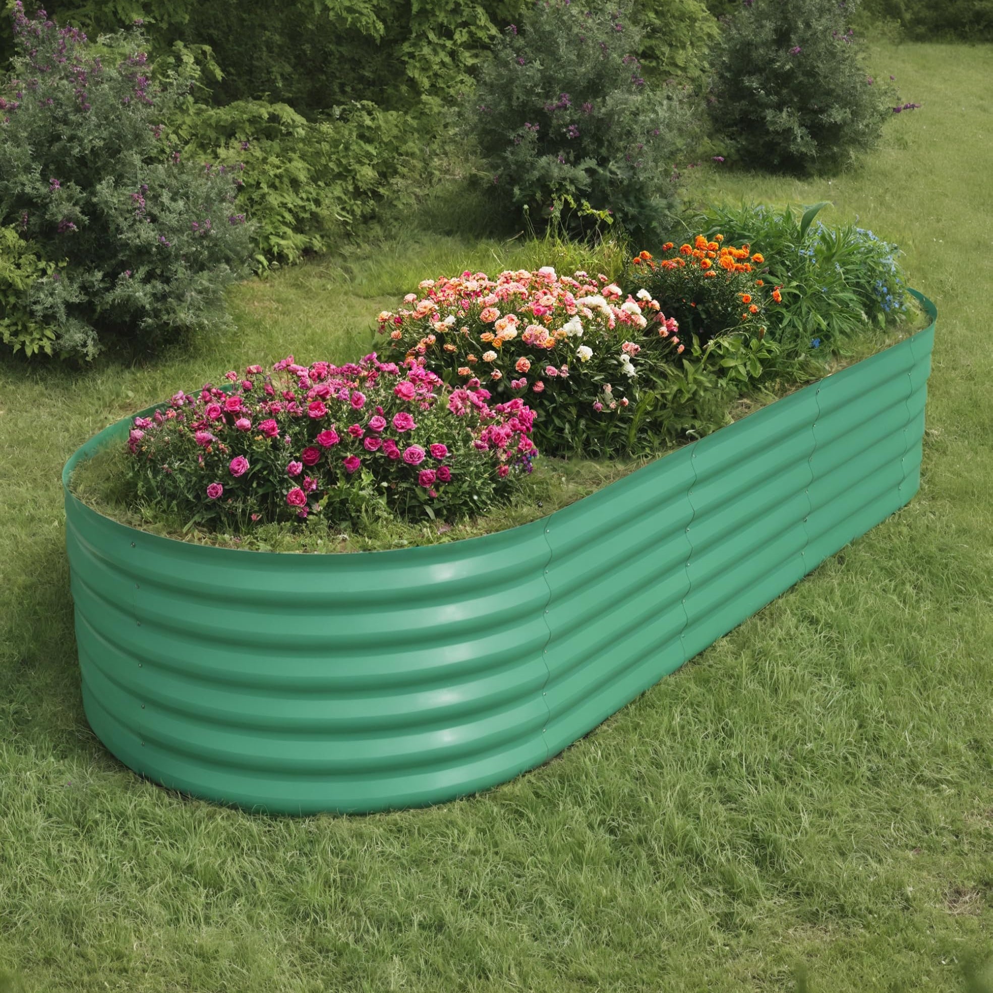 Garvee Beige Oval Galvanized Steel Raised Garden Bed Kit 10x4x1.5ft Durable Modular Metal Planter Open Bottom for Vegetables Flowers Herbs
