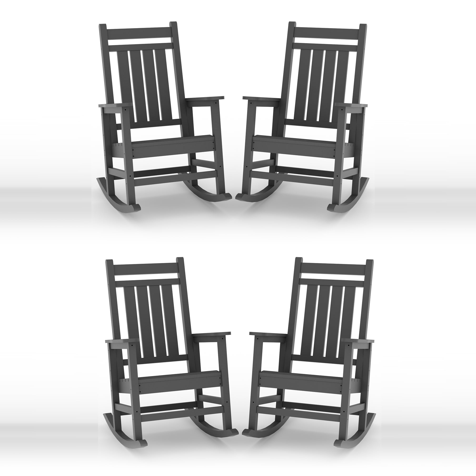 Garvee Outdoor HDPE Rocking Chairs Set of 4 - Oversized, All-Weather Resistant - Heavy Duty Plastic Rockers - Wide Seat, High Backrest - Porch, Patio,