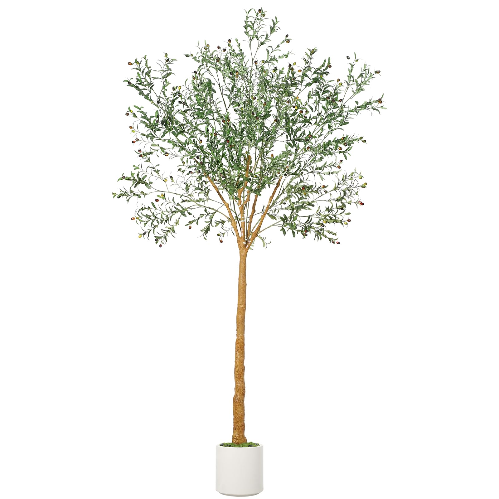 Garvee 9ft Artificial Olive Tree Tall, Realistic Fake Tree with 1,180+ Lifelike Leaves & Fruits, PE+PVC Construction - Weighted Cement Planter for Ind