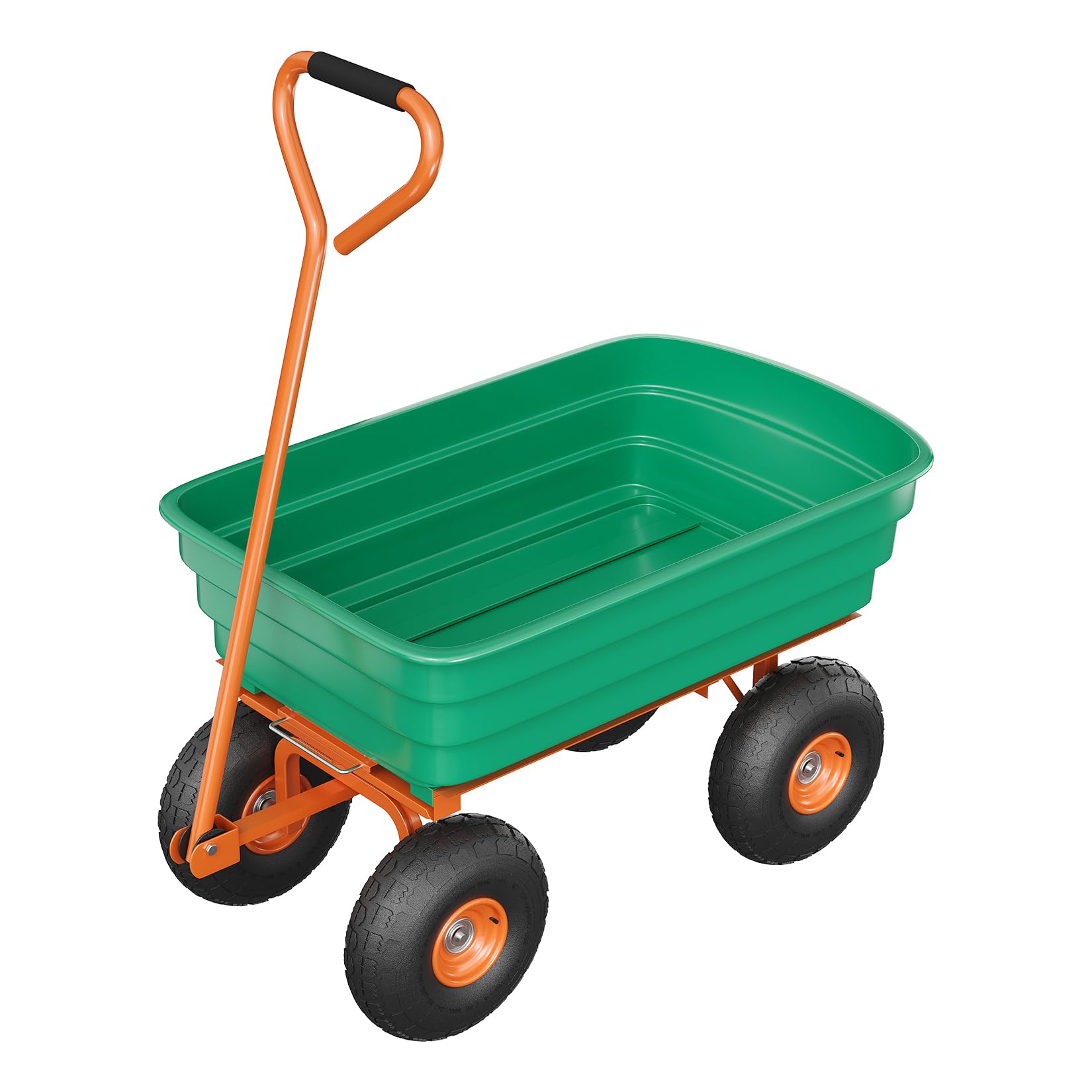 Garvee Garden Dump Cart 600 lb Capacity with Quick-Release Dump, 180° Adjustable Handle, Steel & Polypropylene, All-Terrain Tires, Green-Orange, Yard 