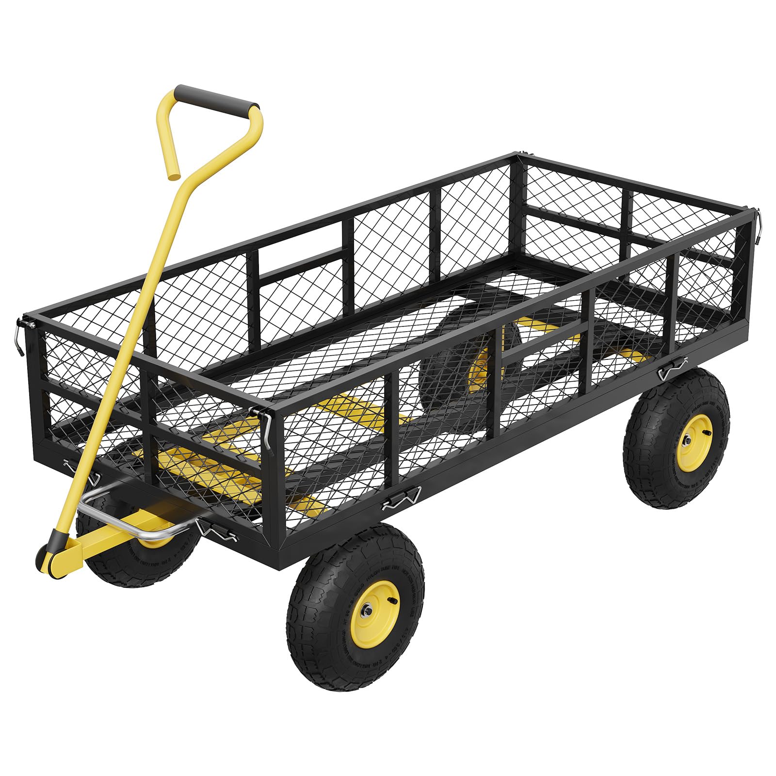 Garvee Garden Dump Cart Heavy Duty Steel 900 LBS Load Capacity Quick-Release Dumping Removable Sidewalls 10" Pneumatic Tires 180° Swivel Handle Yard F