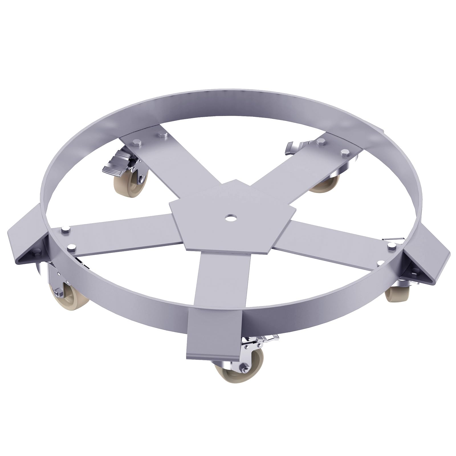 Garvee 55 Gallon Drum Dolly Heavy-Duty Steel 1000lbs Capacity Galvanized Frame 5 Swivel Casters Brakes Warehouse Use