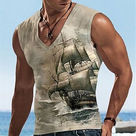 Voor heren Singlet Vest Top Mouwloos T-shirt voor heren Grafisch Schip V-hals Kleding 3D-afdrukken Sport Hardlopen Mouwloos 3D-afdrukken Ontwerper Casual Spier