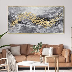 Artesanal grande arte de peixe folha dourada pintura de peixe cinza texturizado arte abstrata folha de ouro peixes decoração de casa para sala de estar como um