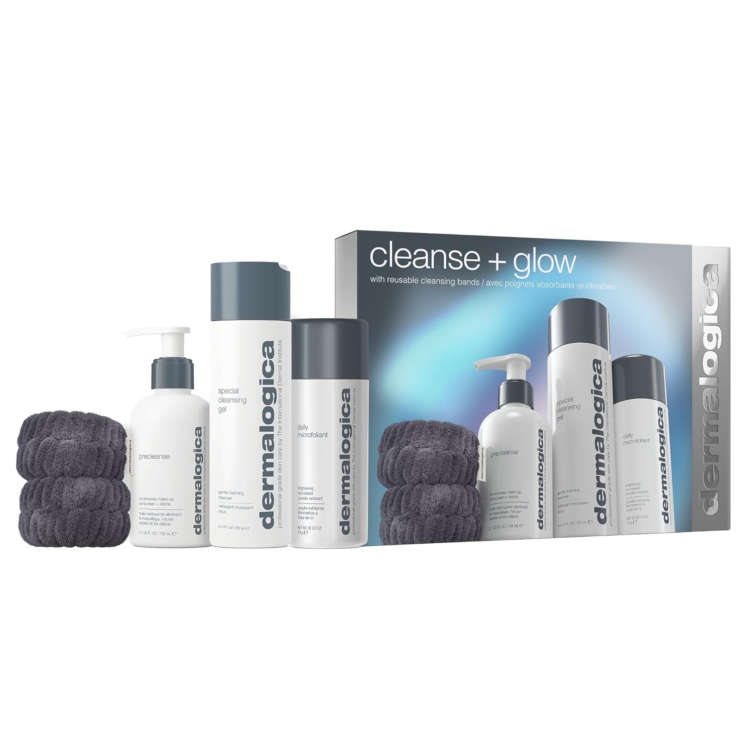 Set de curățare + strălucire DermalogicaGel special de curățare facială 250 ml + Pre-curățare care elimină impuritățile Ulei facial 150 ml + Pudră exf