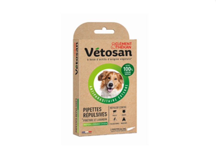 Clemente Thékan Vetosan naturlig frastøtende pipetter for mellomstore og store hunder 2x3ml