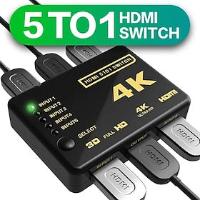 (5-In-1-Out) HDMI Switcher Supports 4K Ultra HD Resolution  Auto Switcher Box Audio-Video Adapter for TV Stick TV Box PC Stick Laptop Gaming Station Supports 4