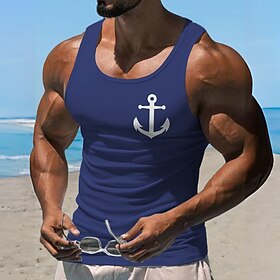 Âmbar Leme Férias Tropical Homens Impressão 3D Camiseta Top de colete Festa Casual Feriado Camiseta Azul Sem Manga Gola Redonda Camisa Verão Primavera Roupa S