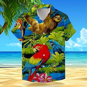 Animal Bird Plants Vacation Hawaiian Men's Shirt Outdoor Hawaiian Holiday Summer Turndown Short Sleeve Yellow Blue Brown S M L Shirt