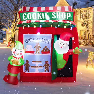 6.3-Foot Inflatable Gingerbread Cookie Shop with Santa Clause