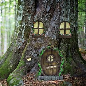 Miniature Fairy Home Window and Door for Trees Cute Miniature Fairy Garden Cute Tree Decoration Garden Door Creative Luminous Tree Decor Fairy Door Decor Acces