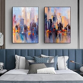 conjunto de arte de parede abstrata feita à mão pintura abstrata em tela pinceladas feitas à mão pintura abstrata arte de parede pintura de 2 peças arte de par