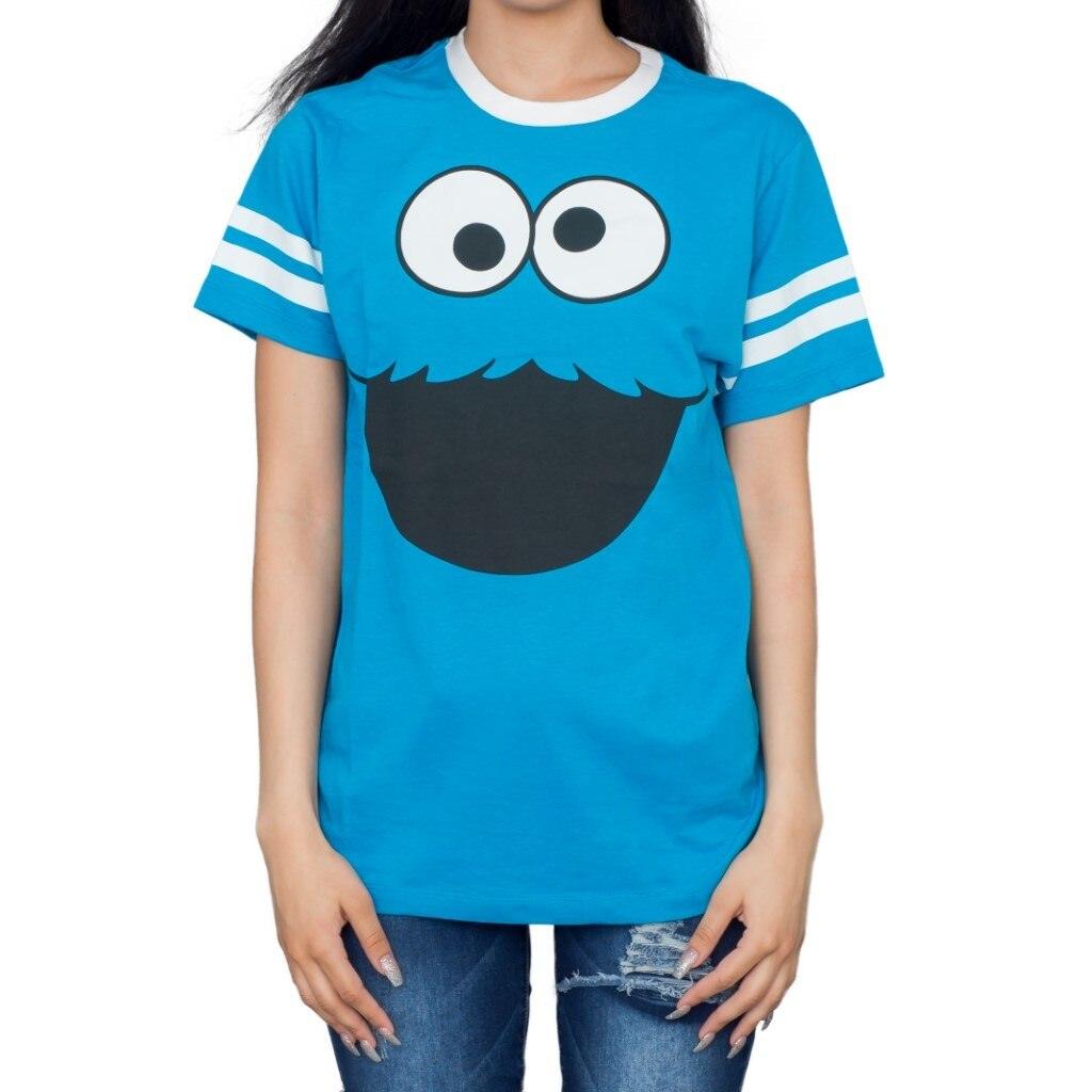 Cookie Monster Face With Striped Seeves T-shirt - M