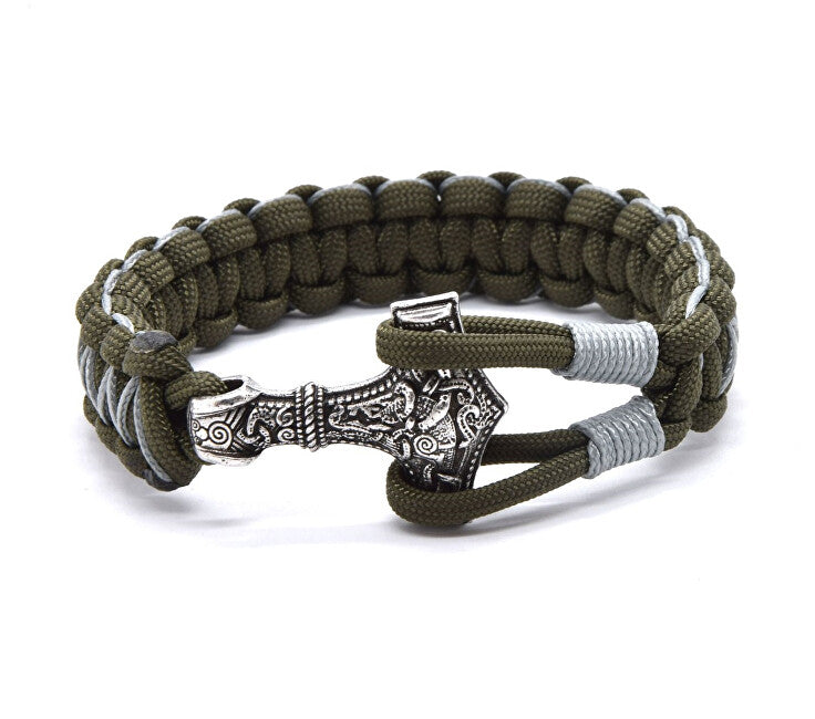 Cordell Olive Paracord Bracelet Thor's Hammer - Mjoelnir