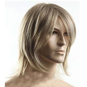Blonde Wigs for Men Fashion Mens Boys Style Straight Blonde Hair Cosplay Party Daily Wear Hair Full Wig