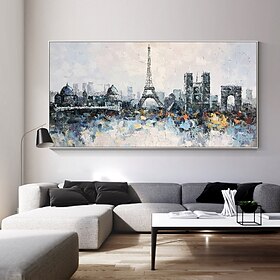 arte de parede pintura de cidade colorida tela feita à mão pintura em tela de cidade abstrata na parede paisagempintura a óleo arte de parede textura de tela p