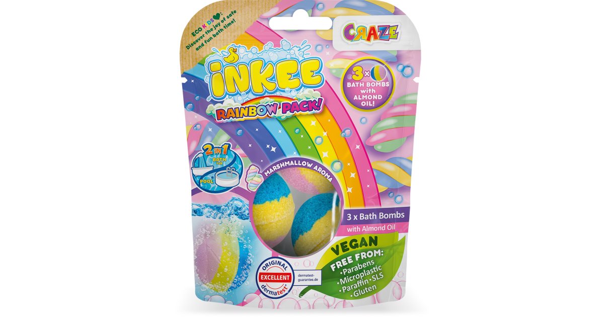Craze INKEE Rainbow Multipack Fizzy Bath Bombs z olejem migdałowym 3 sztuki
