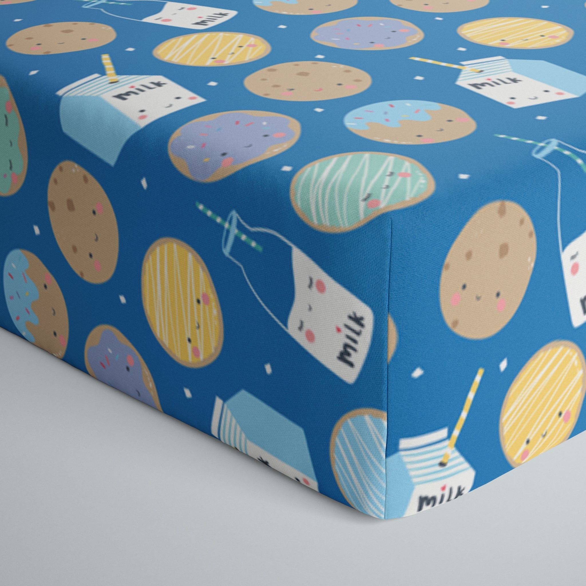 Blue Cookies & Milk Fitted Crib Sheet