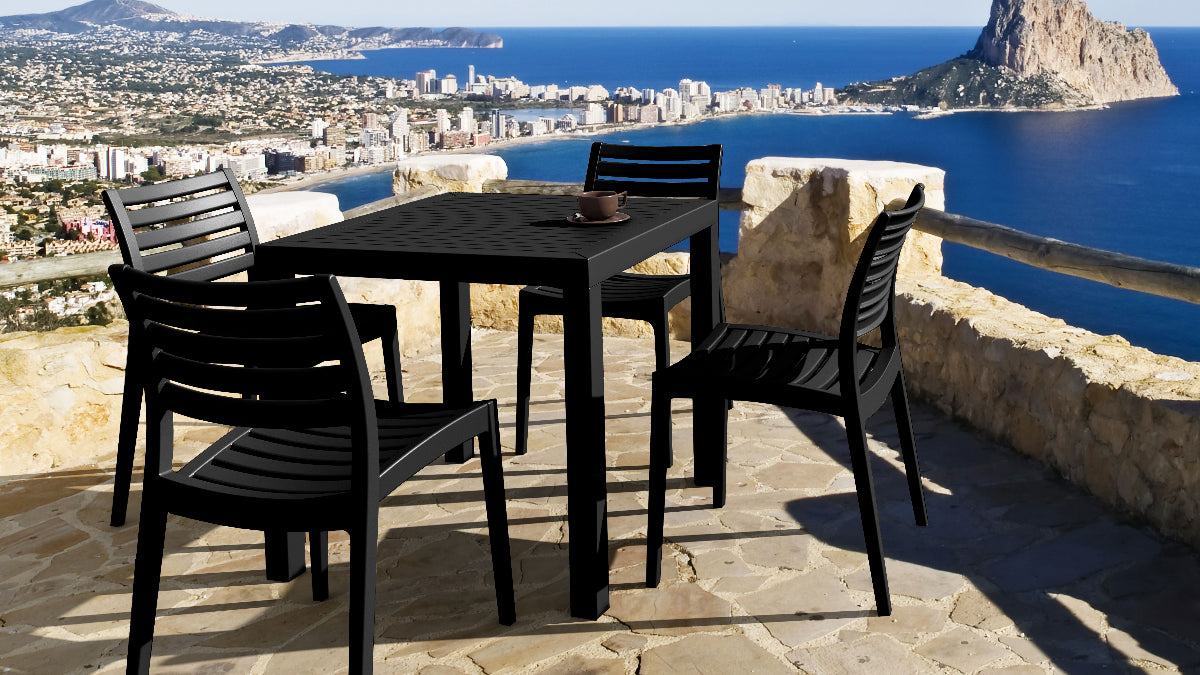 Compamia Ares Resin Square Dining Set with 4 Chairs: Outdoor Black