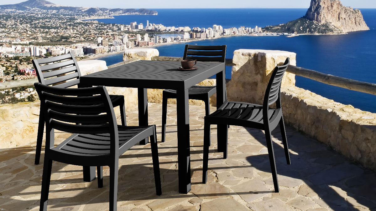 Compamia Ares Resin Square Dining Set with 4 Chairs: Outdoor Dark Gray