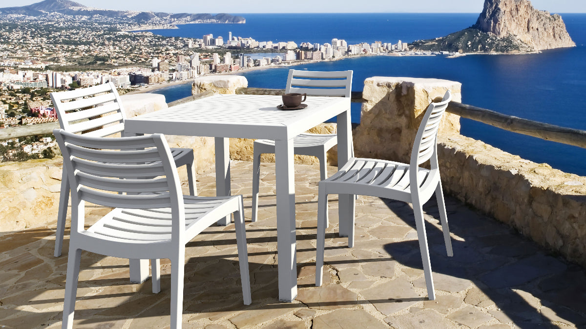 Compamia Ares Resin Square Dining Set with 4 Chairs: Outdoor White