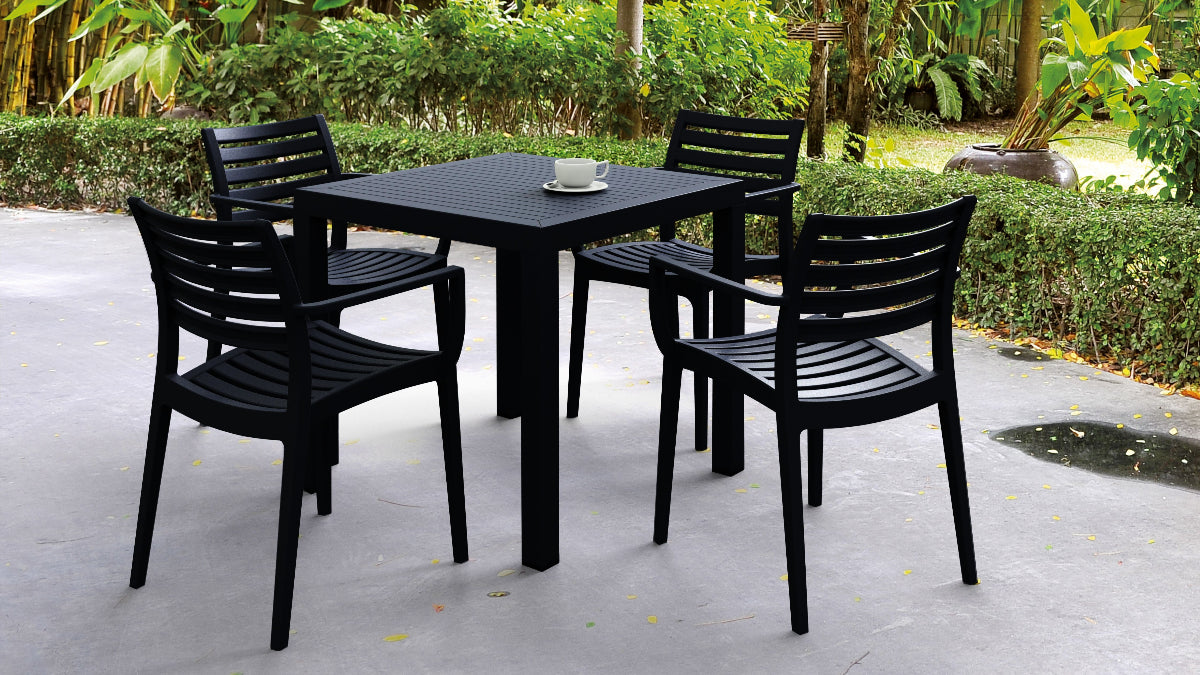 Compamia Artemis Resin Square Dining Set with 4 Arm Chairs: Outdoor Black
